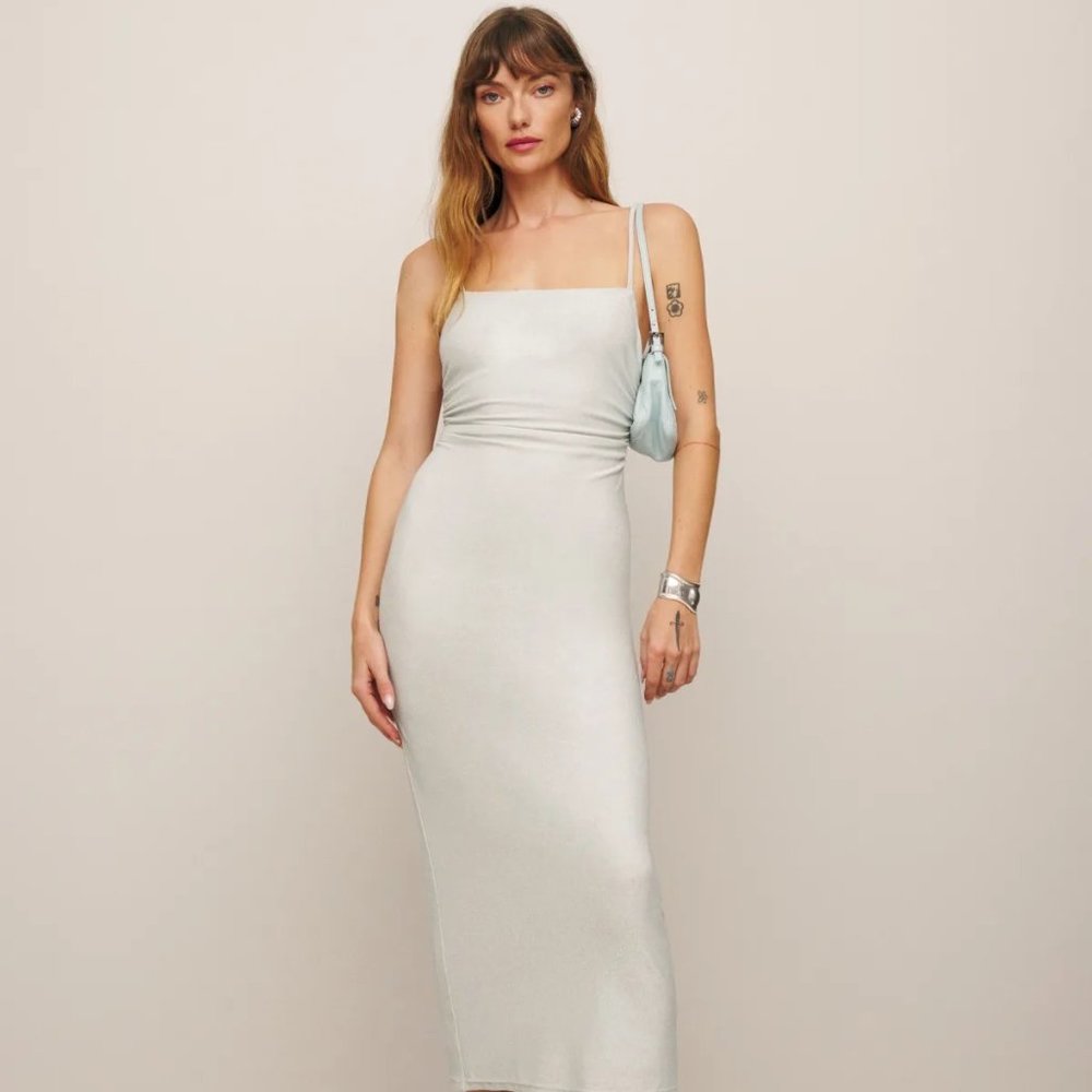 Reformation Breslin Dress - Silver Sparkle - Size Small